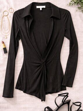 Revolve - L’Académie Black Deep V Twist Blouse (XS )